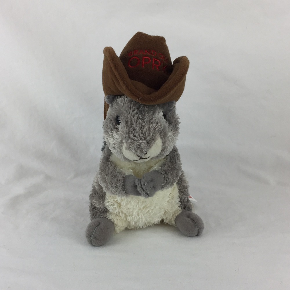 Aurora Gray Squirrel Grand Ole Opry Brown Cowboy Hat 8" Plush Stuffed Animal Toy - Picture 3 of 10